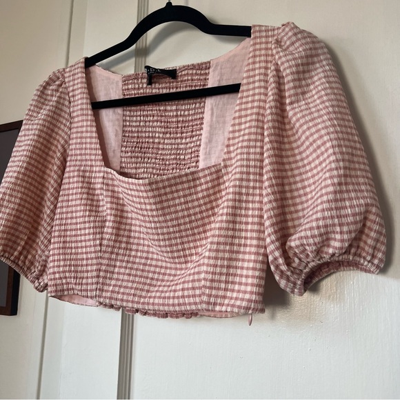 O.P.T. Pink Gingham Puff-Sleeve Crop Top - Picture 3 of 6